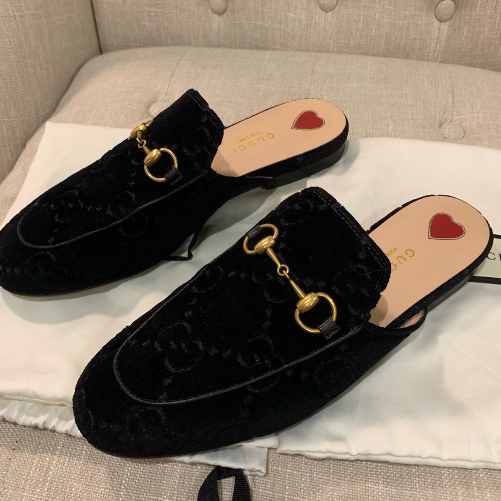 Gucci Princetown Velvet Mules/37/Black - Gem
